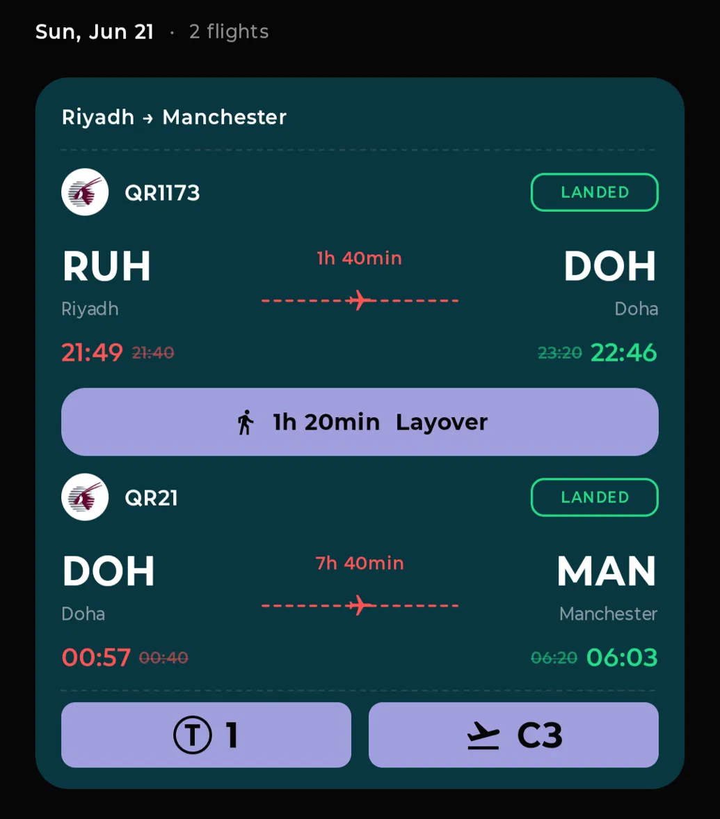 Layover countdown screen